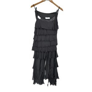 Gigi Moda Outfit Top Pants Women's One Size Gray‎ Silk Italy Layered Tiered